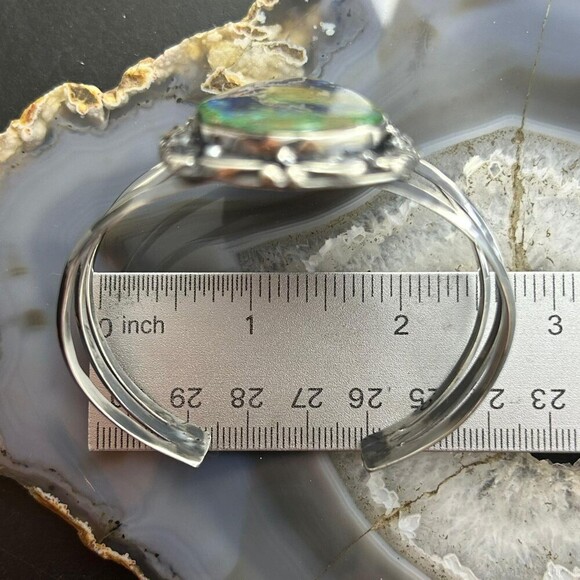 Sterling Southwestern Style Large Teardrop Azurite Malachite Bracelet For Women - Picture 9 of 10